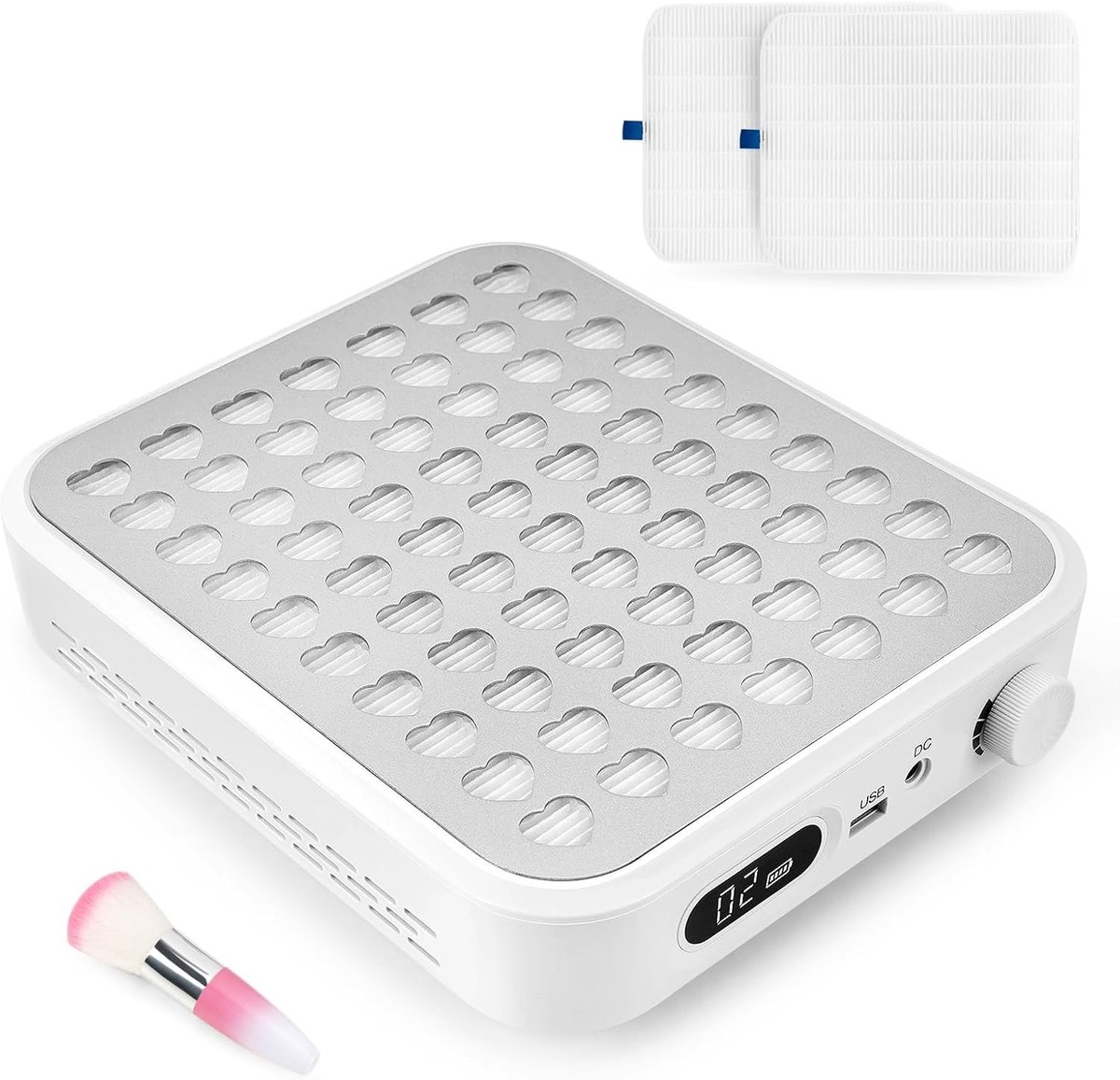 Draadloze Nageldust Collector met 56W Vermogen, 2 Herbruikbare Filters en Borstel, Krachtige Afzuiger voor Acryl en Gel Nagels, Wit