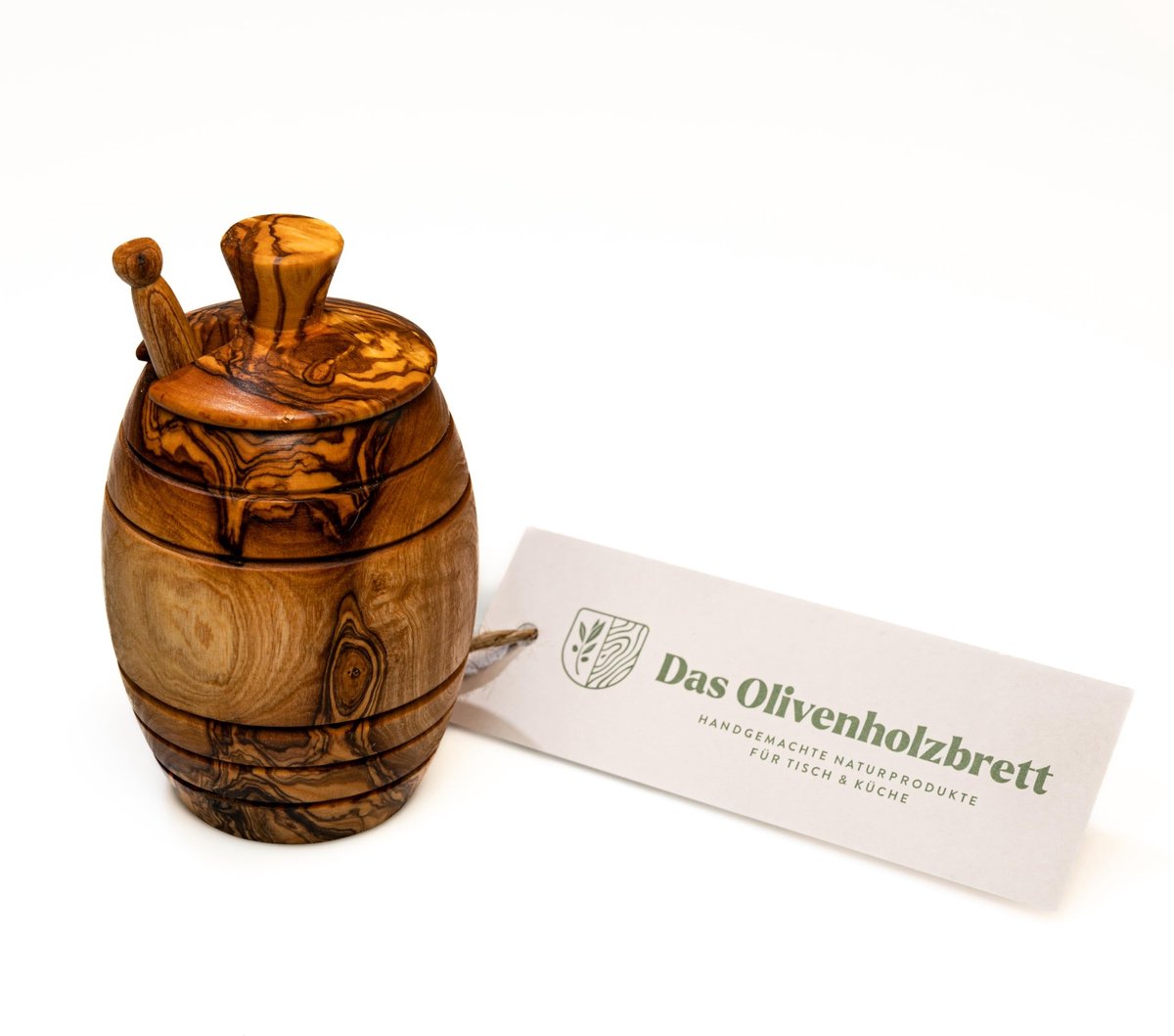 Solidchoice - Olijfhouten Honingpot met Deksel en Lepel - 12 cm