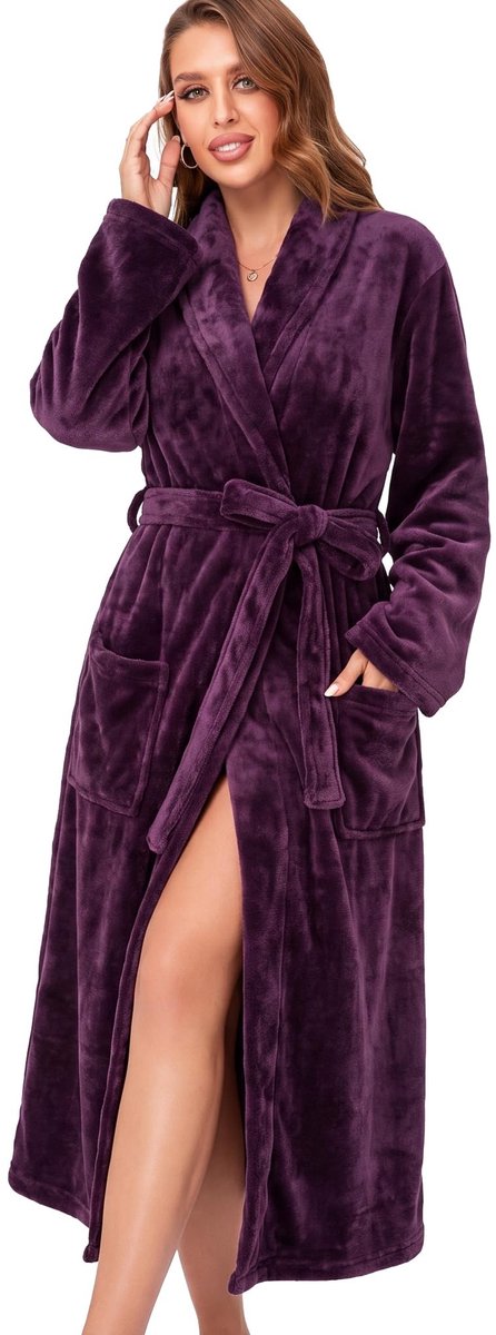 Solidchoice - Dames Fleece Badjas met Stola Kraag en Lange Mouwen