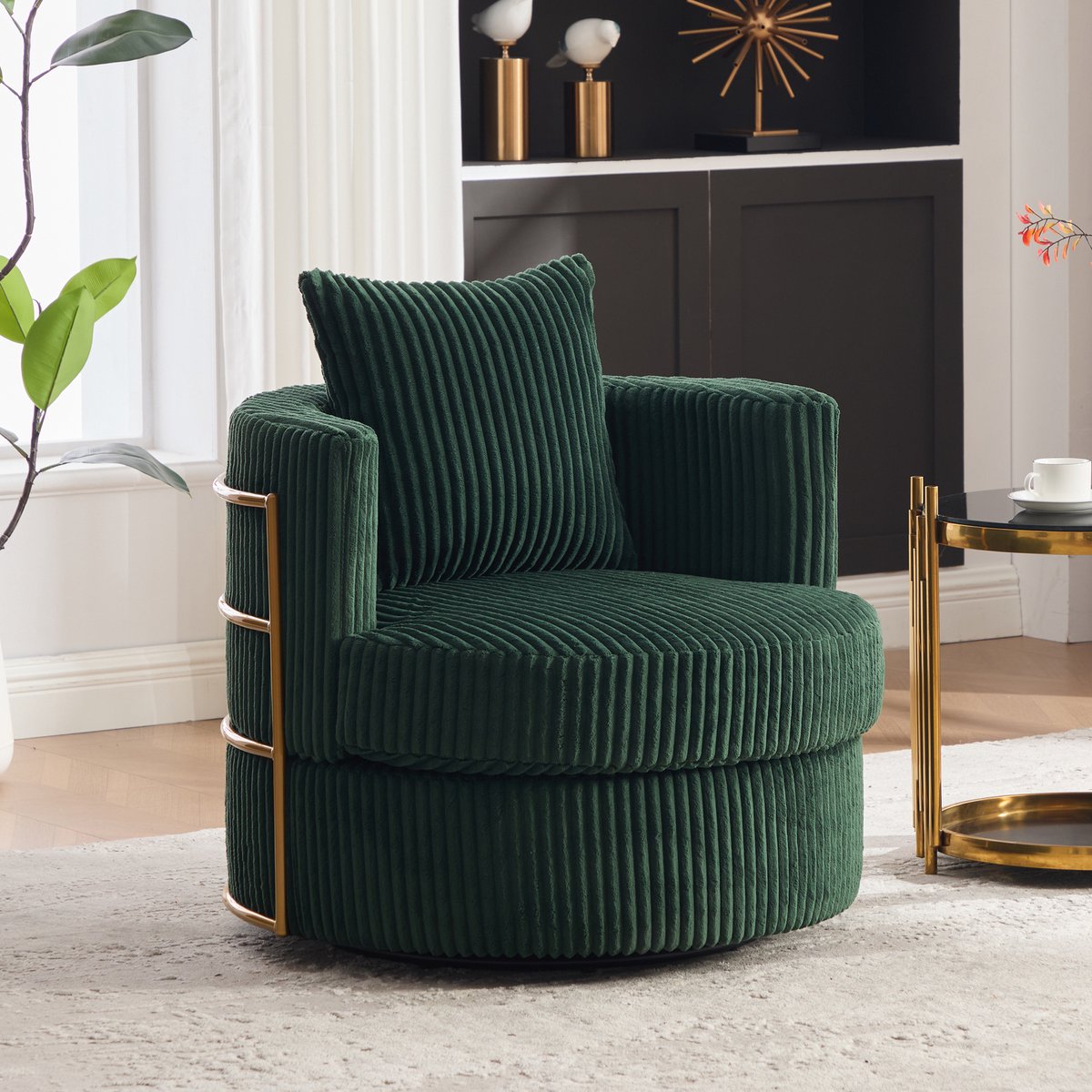 MODFU - Fauteuil - 360° Draaibaar - Donkergroen - Cord - Opbergruimte