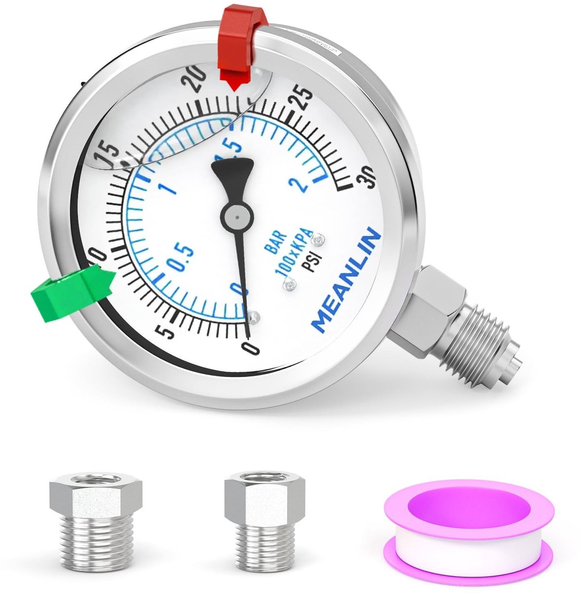 Solidchoice - Vloeistofgevulde Manometer 0~2Bar met Roestvrijstalen Aansluitingen