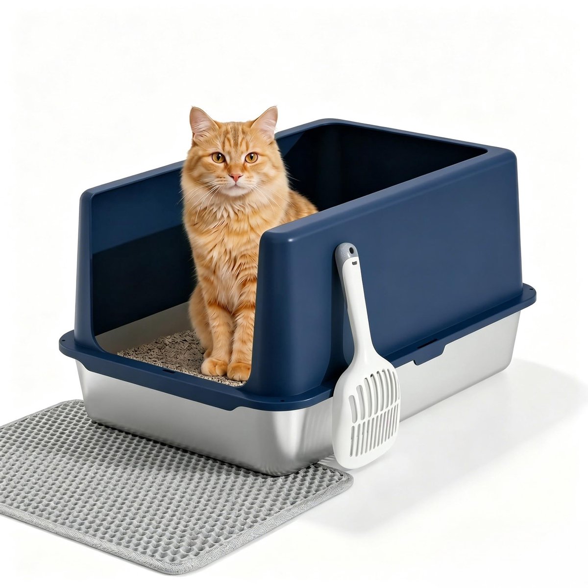 Solidchoice – RVS Kattenbak met Deksel, 60x40x30,5cm, Blauw