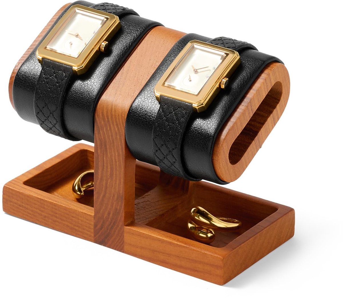 Solidchoice - Dubbele Houten Horlogehouder met Microvezel Kussen