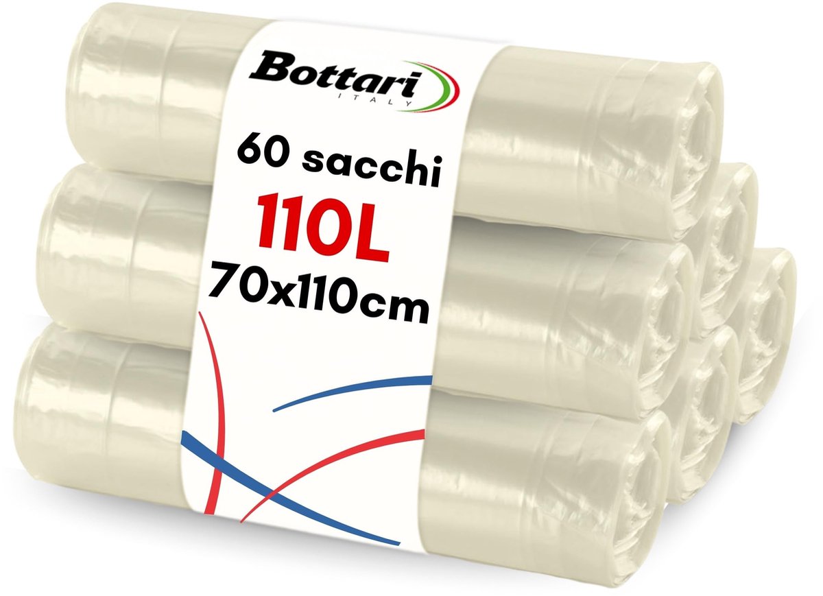 Solidchoice - 60 Transparante Vuilniszakken 110L met Sluitbanden