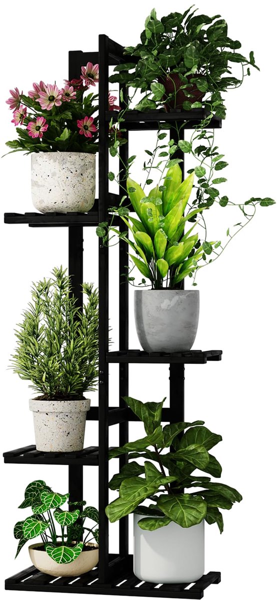 Famanu – Plantenstandaard van natuurlijk bamboe, 5 niveaus, ideaal voor tuin en terras, bloembak en tuinmeubelen, een duurzame keuze voor het presenteren van uw planten