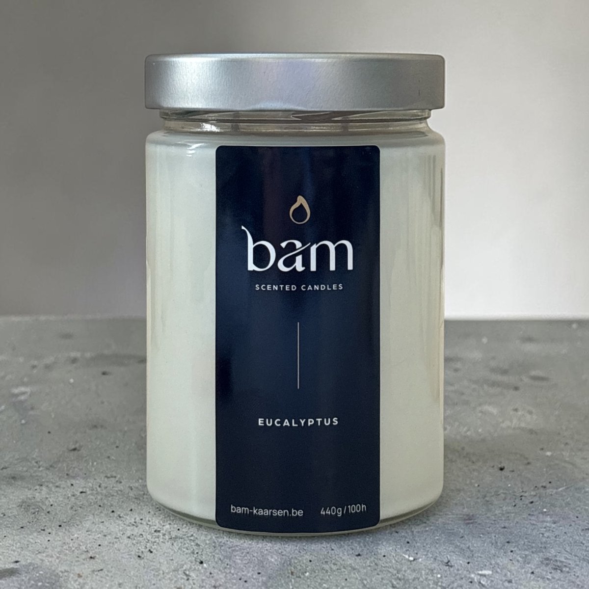 Bam Eucalyptus Geurkaars – Basic Large Collection – 100 Branduren – 440g – Glas – Zonnebloemwas – Vegan – Handgemaakt in België transparant