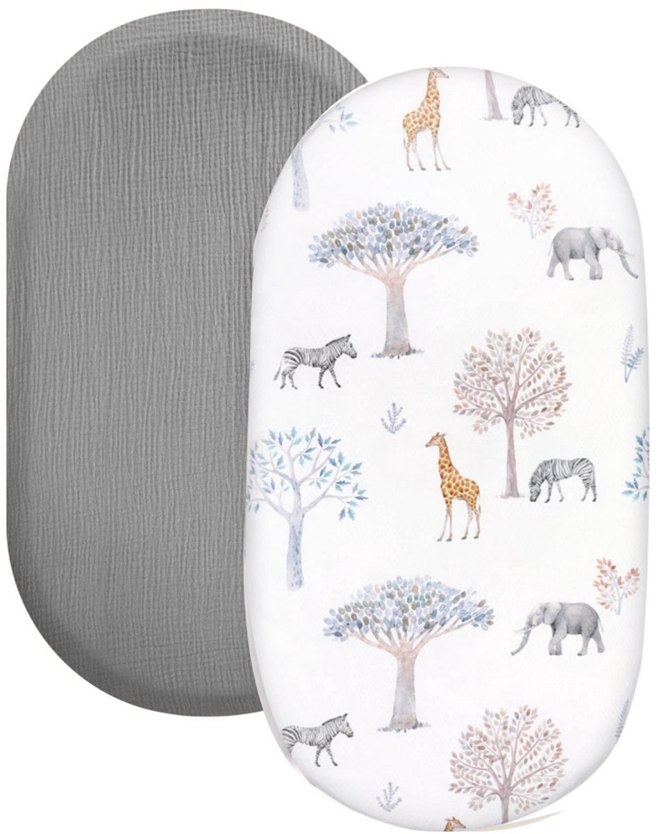 Wieg hoeslaken set van 2 stuks - ademend mousseline katoen - afneembaar wasbaar buitenhoes - geschikt voor babywieg matras - 32 * 17 inchStijl 48