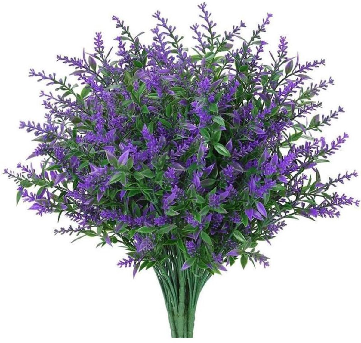12 kunstmatige lavendelplanten, geschikt voor zowel binnen als buiten, gemaakt van UV-bestendig plastic. Deze kunstbloemen, -planten en -boeketten zijn perfect geschikt voor bloemstukken, tuinieren en bruiloftsdecoraties. Paars.