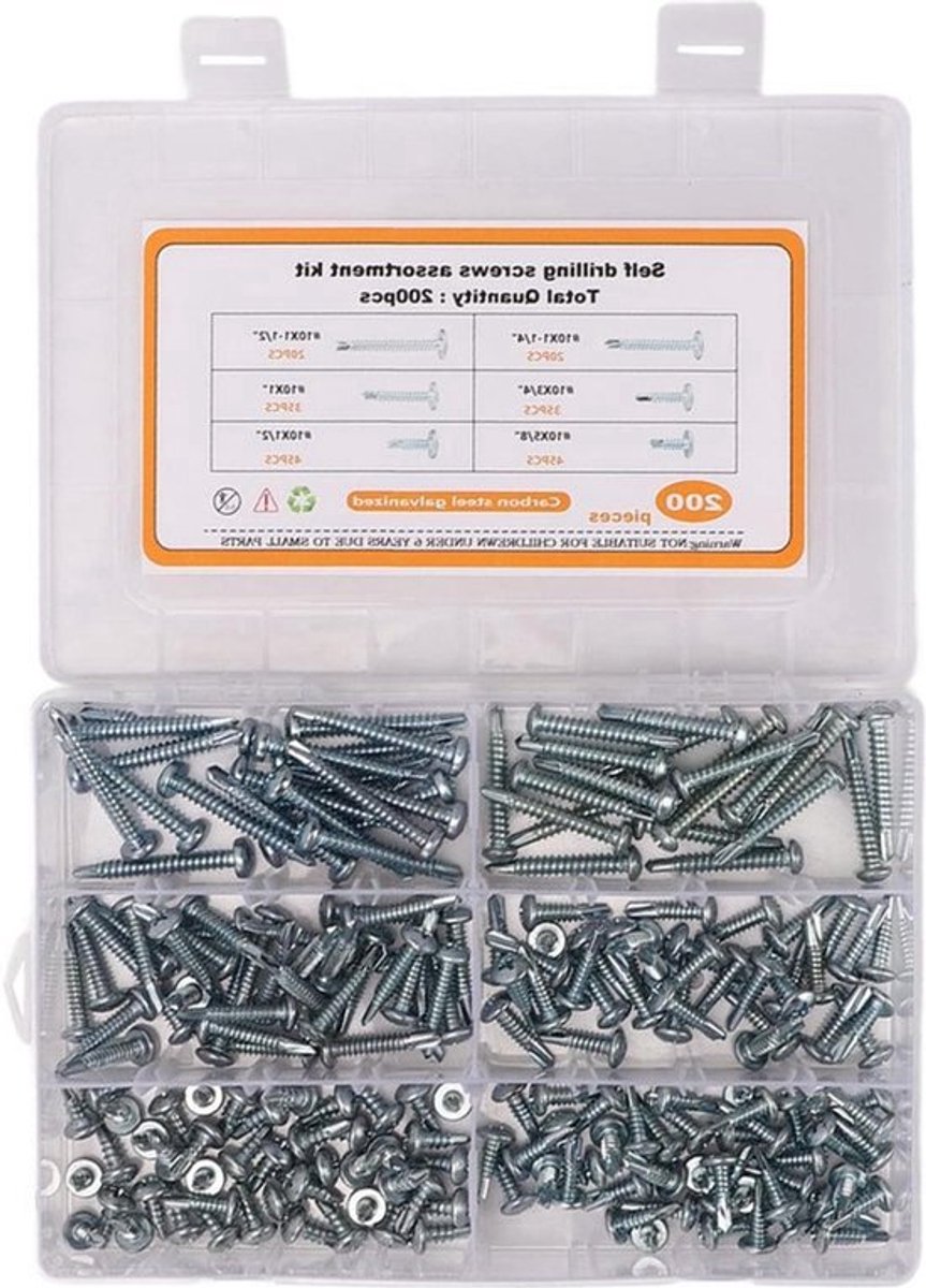200 Stuks Ronde Kop Kruis Schroeven - Koolstofstaal - Zelftapper Schroeven - Assortiment Kit - Houtbewerking en Niet-metalen .