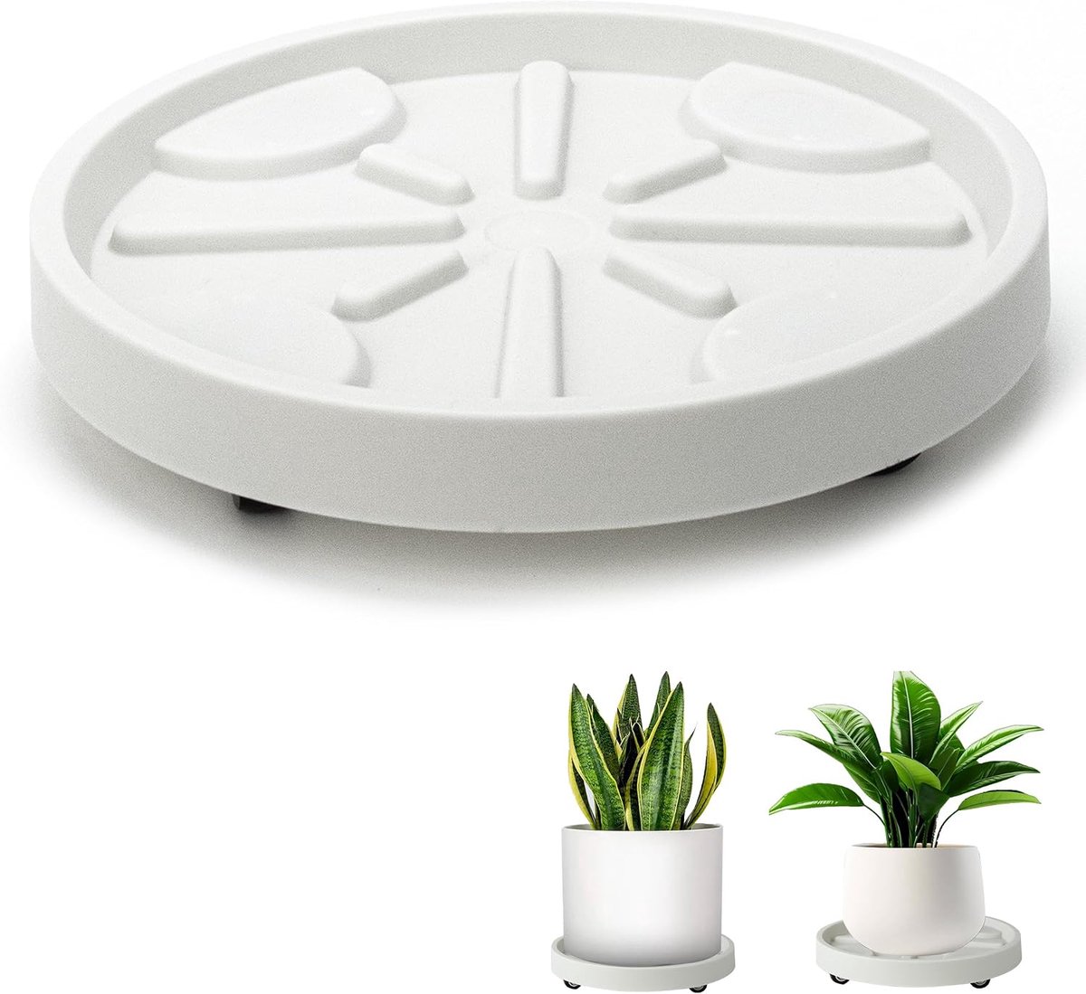 Plantenstandaard met wielen, 360° draaibare bloempotstandaard met wielen, ronde plantenstandaard met wielen Ø 22,3 cm, draagvermogen 50 kg, plantenstandaard voor binnen en buiten