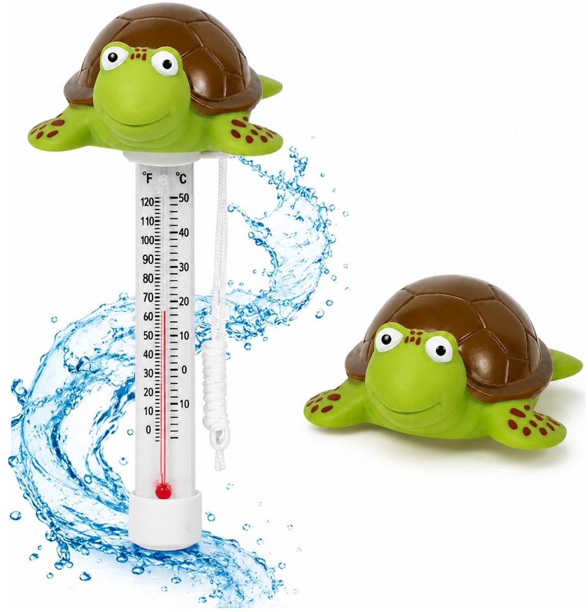 Bellatio Design Zwembad thermometer Funny - Schildpad - drijvend - kunststof - 25 cm - badthermometer
