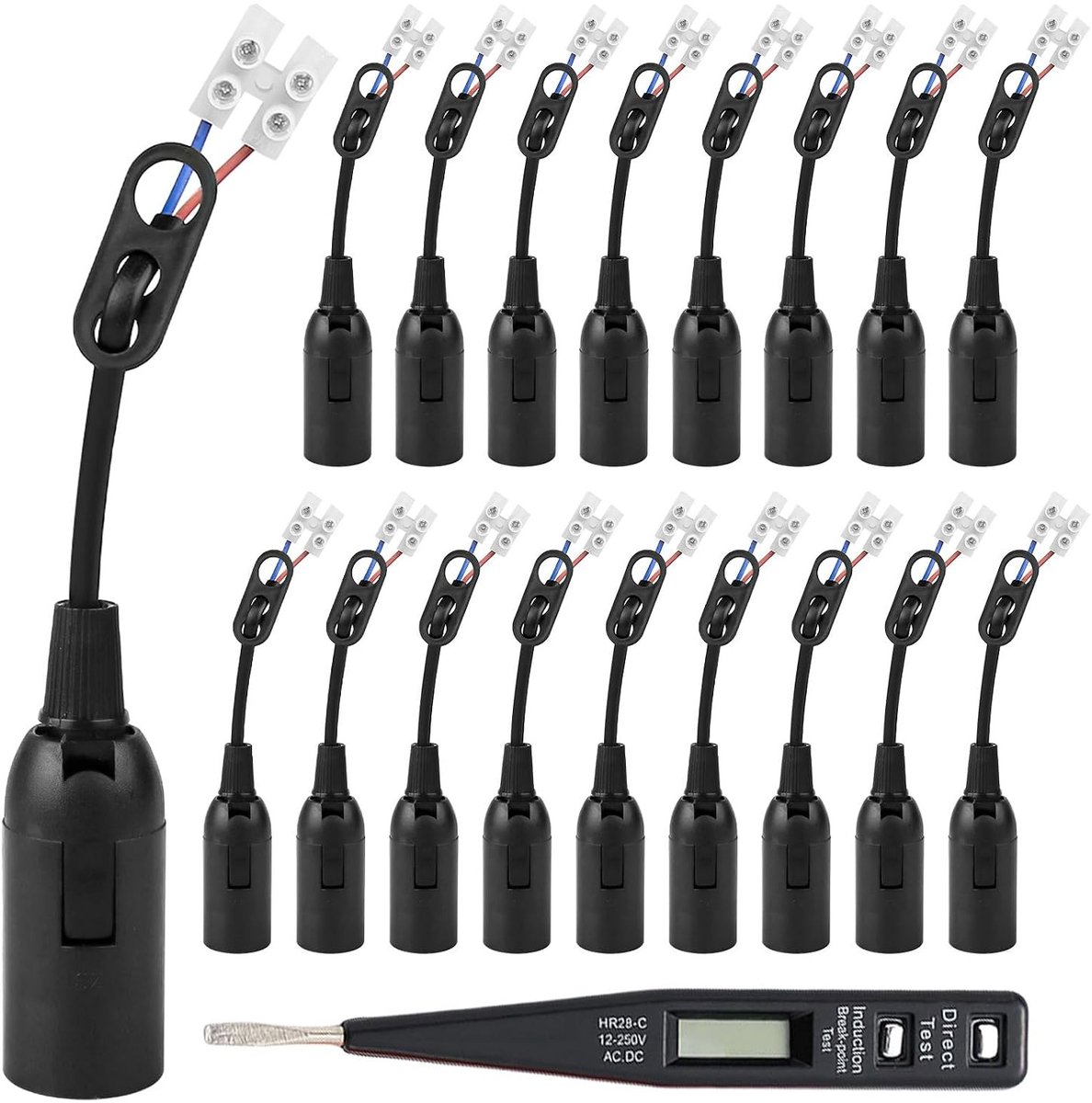 20-delige E14 Fitting Set met Kabel en Spanningstester voor Plantenverlichting, Kantoor, Aquarium en Lampen