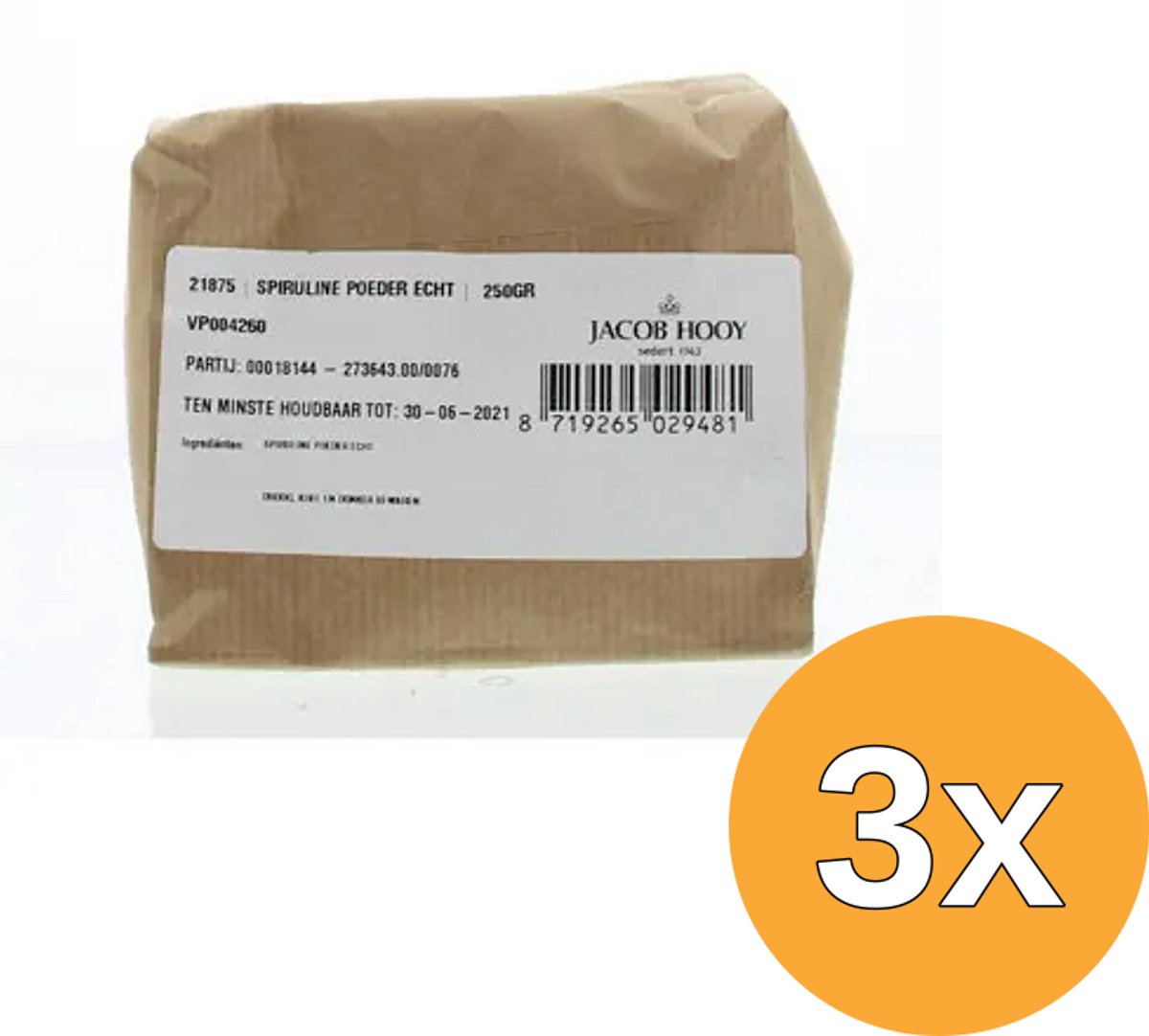 3x Jacob Hooy Spirulina poeder (250 gr)