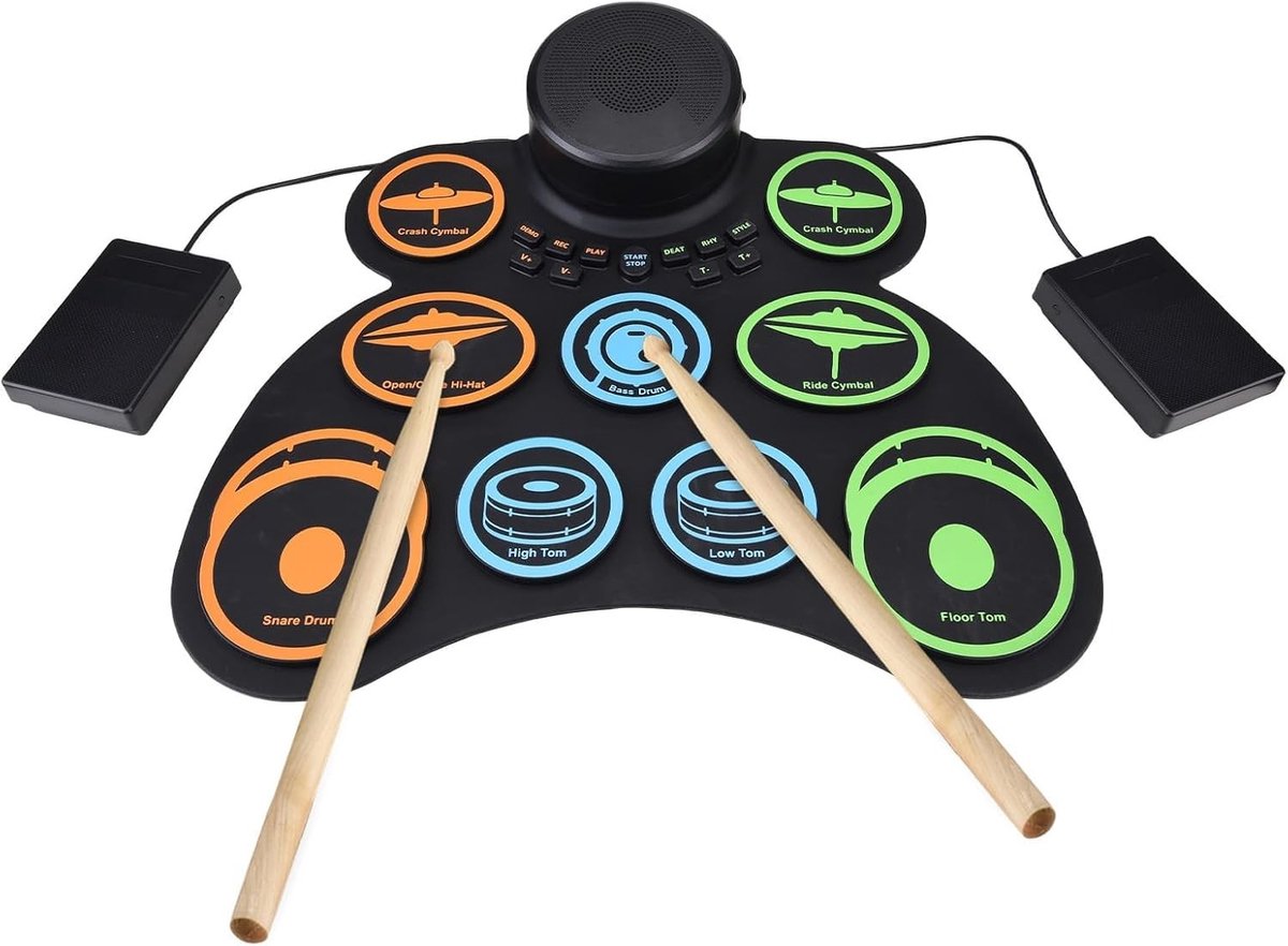 Vouwbare elektronische drumkit met 9 pads, 18 uur batterijduur en voetpedalen voor kinderen en volwassenen