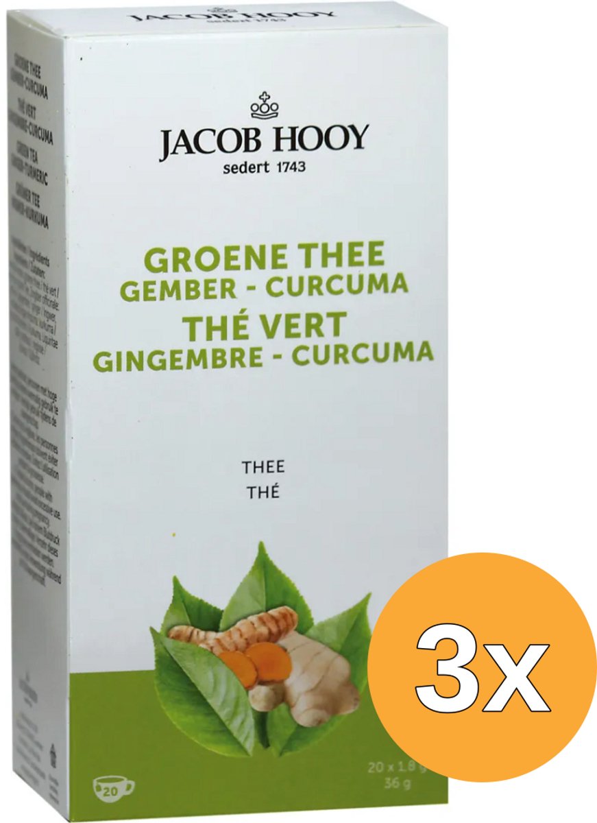 3x Jacob Hooygroene Thee Gember Curcuma Thee (20 stuks)