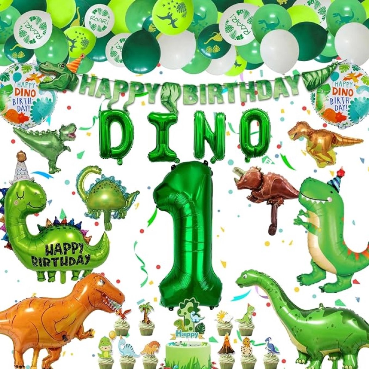 Dinosaurus Thema Verjaardagsfeest Decoratie Set voor 1 Jaar – Cijferballonnen, Folieballonnen, Slinger - Jongens en Meisjes