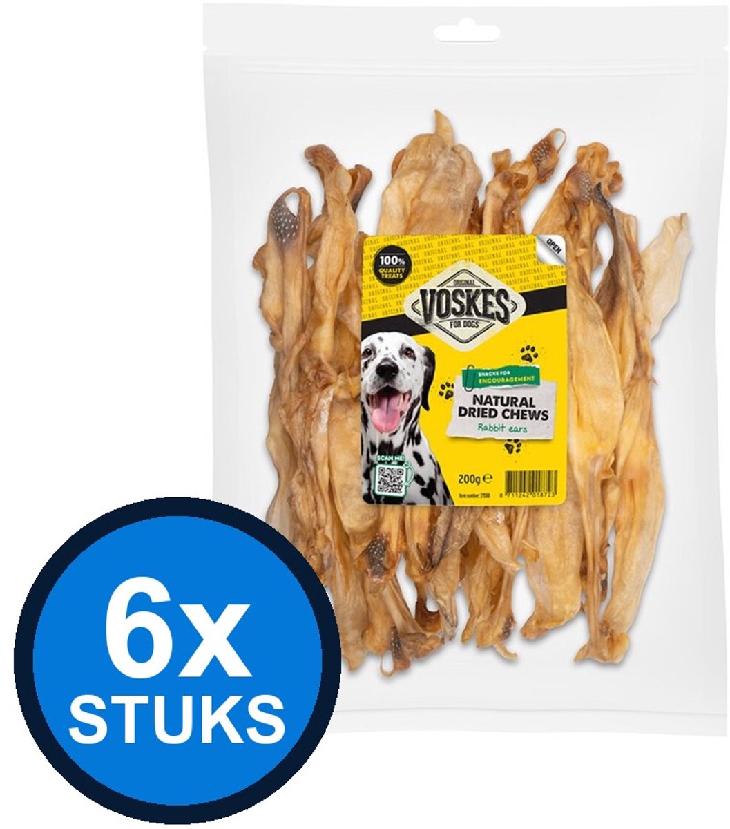 6x Voskes Konijnenoren - Hondensnack - 200g