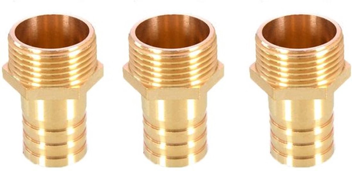 Messing Prikkelslang Fitting - Koppeling Connector - 3 Stuks - Goud - Mannelijke Draad - Geschikt voor Lucht en Water - 25mm tot 1 inch