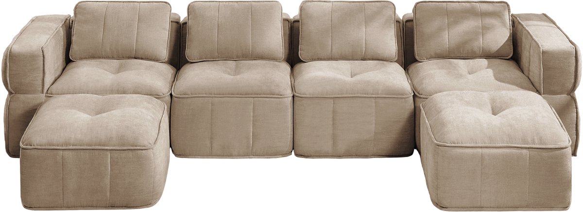 HAUSS SPOLE U-Bank - Modulaire Bank Met 2 Hockers - Comfortabel Met 32D Schuim En Brede Armleuningen - Voor Woonkamer - Polyester Sand