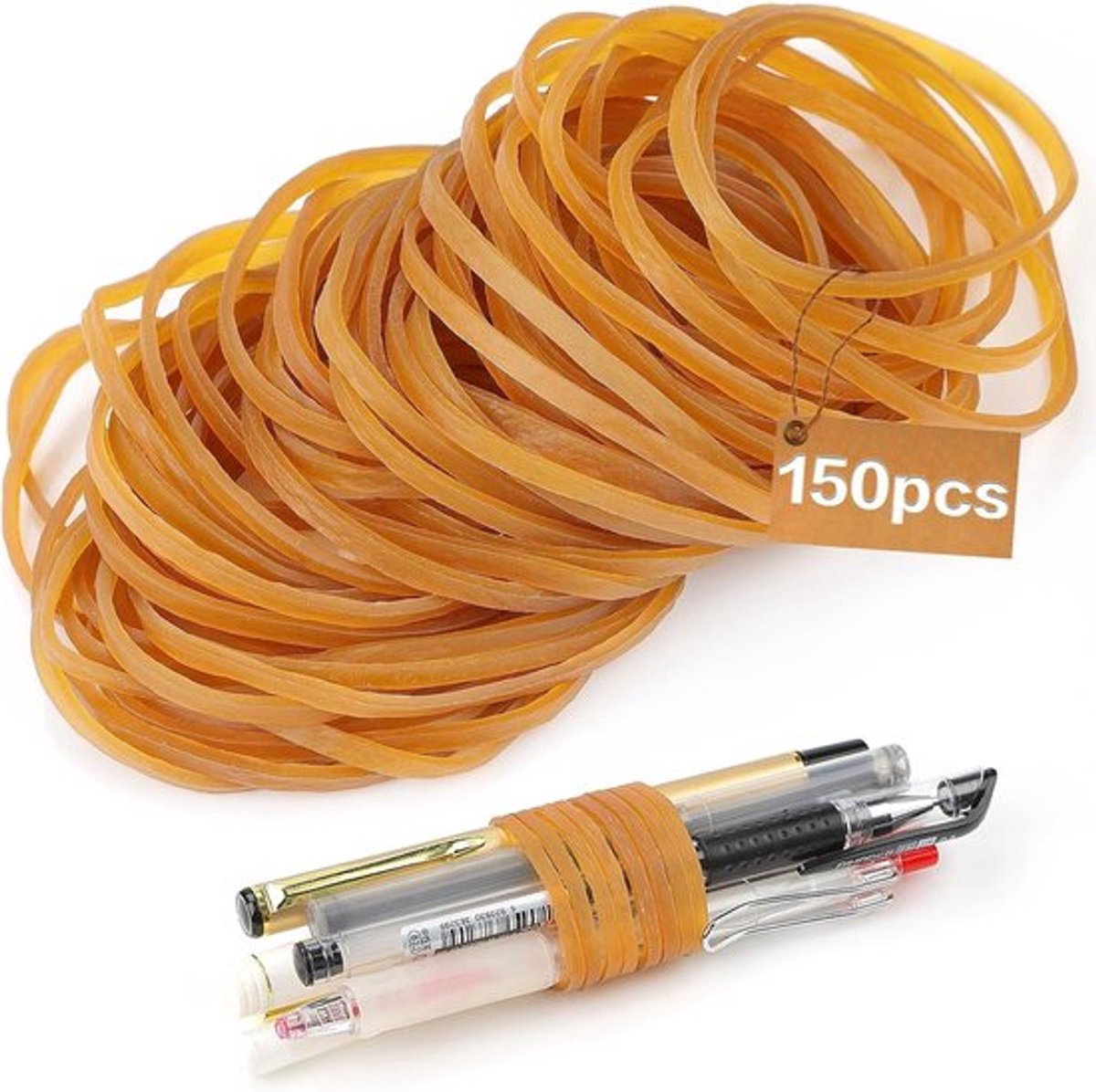 Rubberen banden, 150 stuks, geel, breed, 60 x 3 mm dik, huishoudelijk rubber, herbruikbaar, voor keuken, kantoor, schoolbenodigdheden