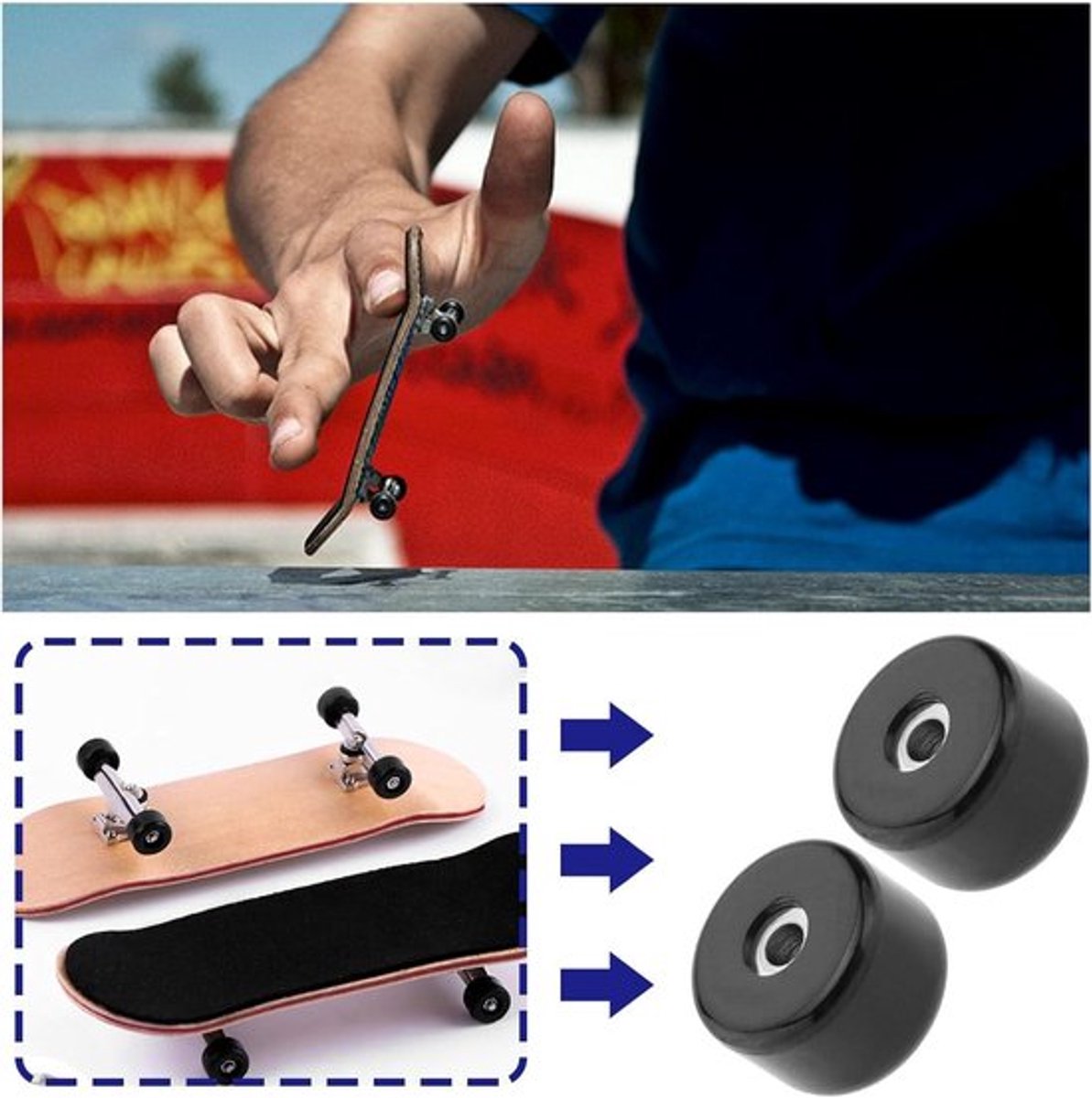 Skateboard Wielen - Polyurethaan - CNC - Toetsenbord - Lager - Wielen - Professioneel - Mini - Skateboard - Kogellager - Wielen - Houten Toetsenbord - Wit - Zwart - Geschikt voor - 7.5x5.2mm - 8 stuks