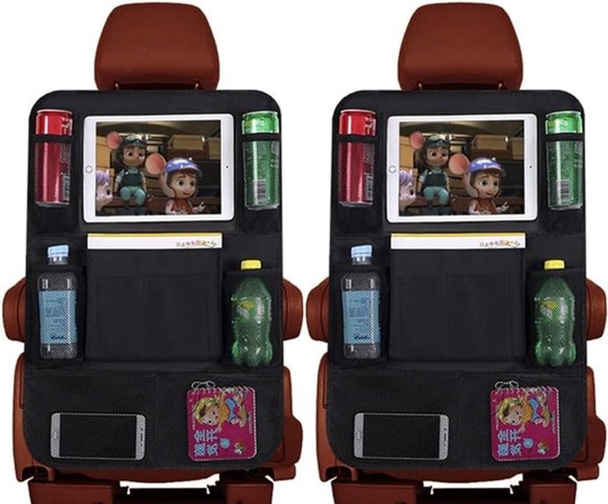 Autozitje Beschermers Set van 2, Waterdichte Organiser voor Kinderen, Achterbank Bescherming met 10 Compartimenten en iPad Vak van Duurzaam Oxford Stof