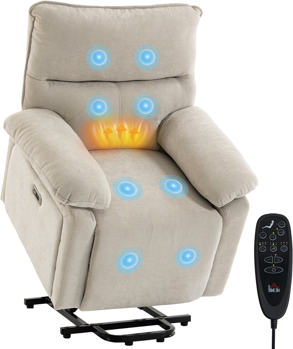 Homcom Multifunctionele elektrische relaxfauteuil - Chenille (100% polyester) - 82 x 88 x 96 cm - Crème