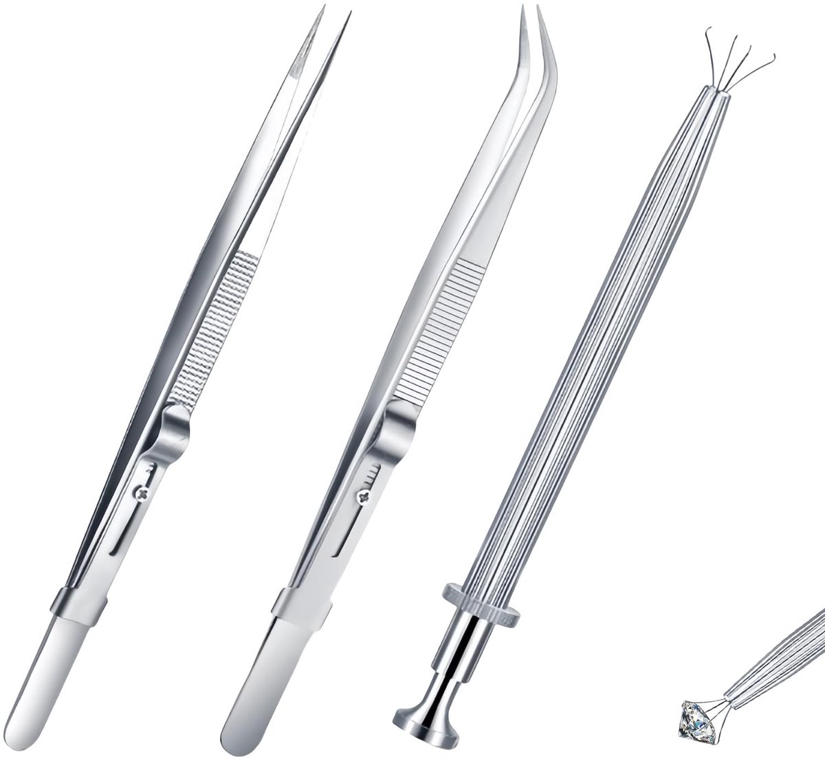 Solidchoice - Set van 3 Precisie Piercing Pincetten van Roestvrij Staal