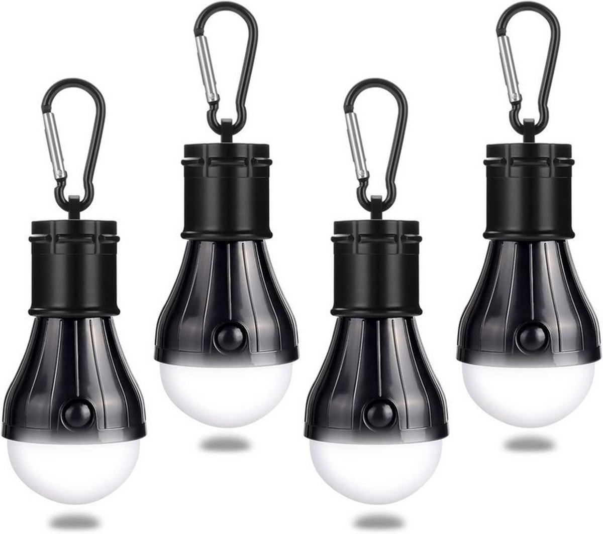 LED-campinglamp met karabijnhaak, 4-delige set, waterdichte LED-tentlamp