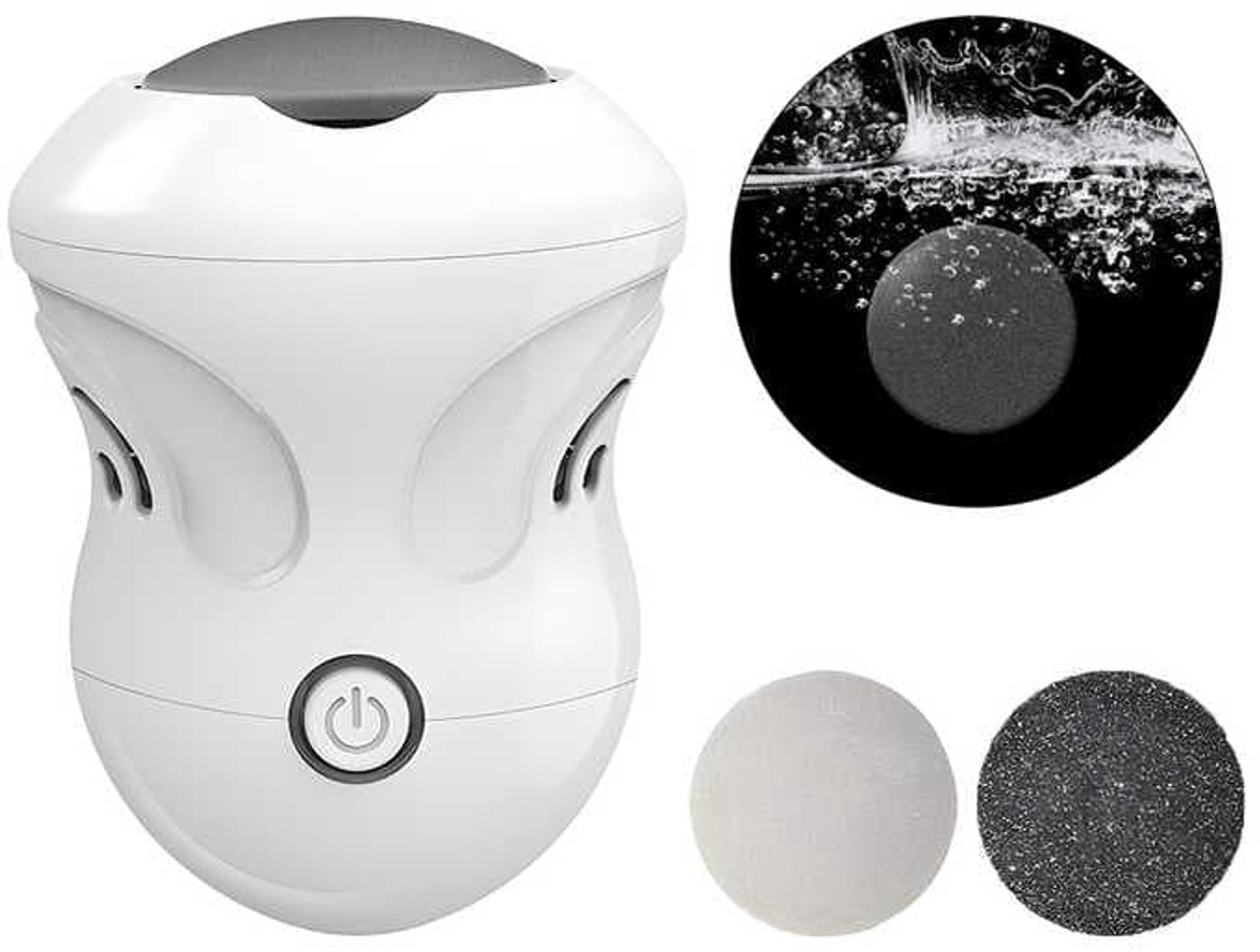 Elektrische voetvijl met twee snelheidsstanden en een exfoliërende functie, aangedreven door een oplaadbare batterij.