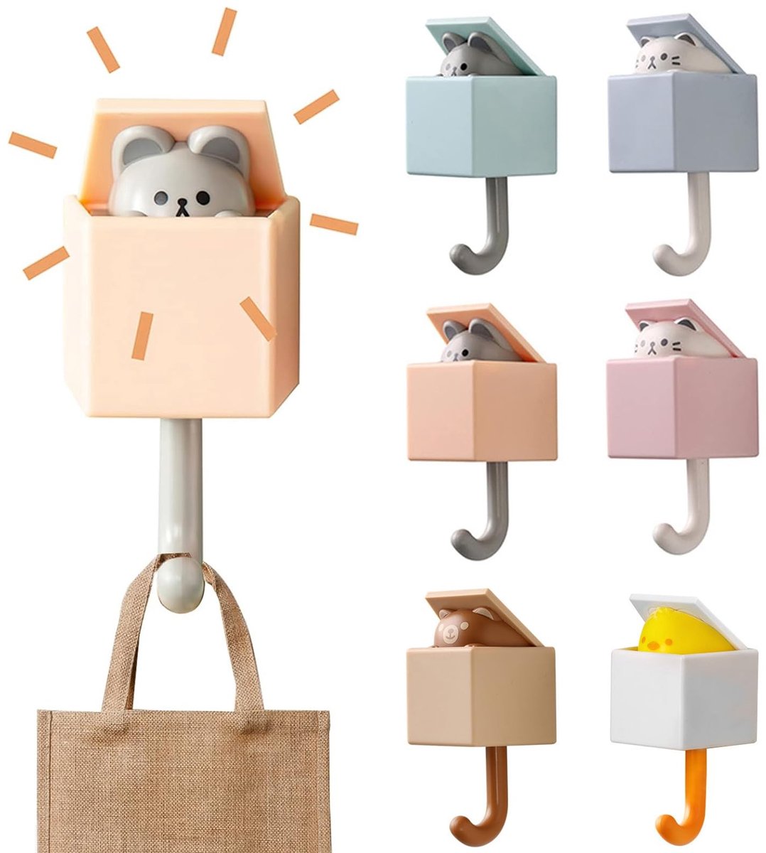 Solidchoice - Set van 6 Zelfklevende Wandhaken met Kat Motief
