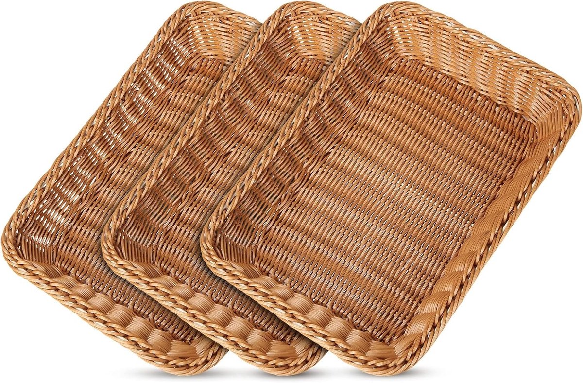 3-delige Opbergmanden van Wicker, Stapelbare Picknickmanden en Rectangulaire Woven Mand voor Voedsel, Organisatie en Keukenopslag