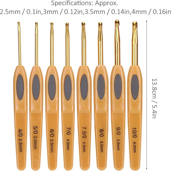 Complete Haaknaalden Set van 8 Stuks, Ergonomische Aluminium Haaknaalden met Kunststof Handvat, Ideaal voor Breien en Haken van 2.0mm tot 6.0mm — afbeelding 4