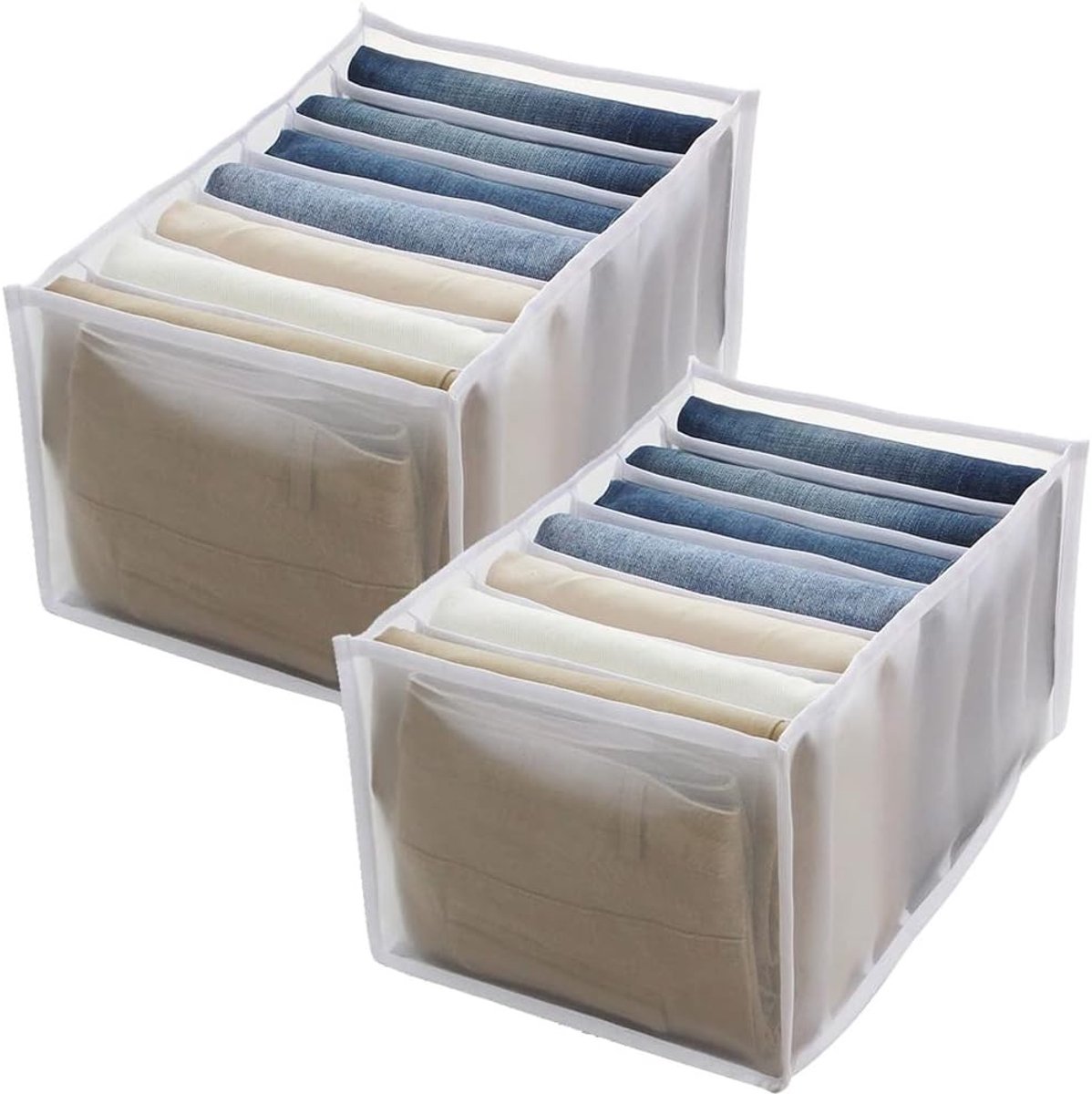 Set van 2 Vouwbare Kledingorganizers voor Kledingopslag, Lade Organizer met 7 Compartimenten voor Ondergoed, Sokken en Jeans