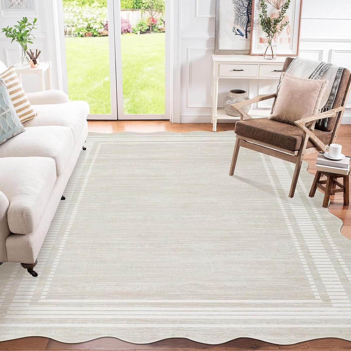 Fluwelen Vloerkleed 120x170 cm Gebroken Wit - Wasbaar en Opvouwbaar; 1200 gsm Polyester