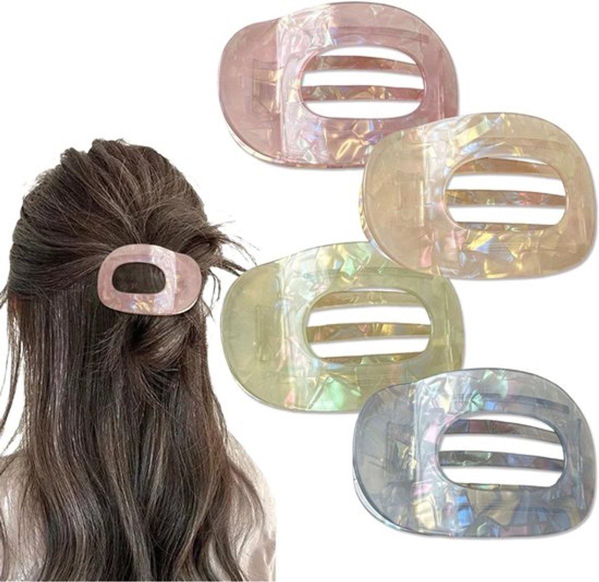 Haarclip Set van 4 - Comfortabele Platte Clips - Duurzaam Acetaat - Geschikt voor Dik/Dun Haar - Candy Kleuren - Onbreekbaar - Haarklem