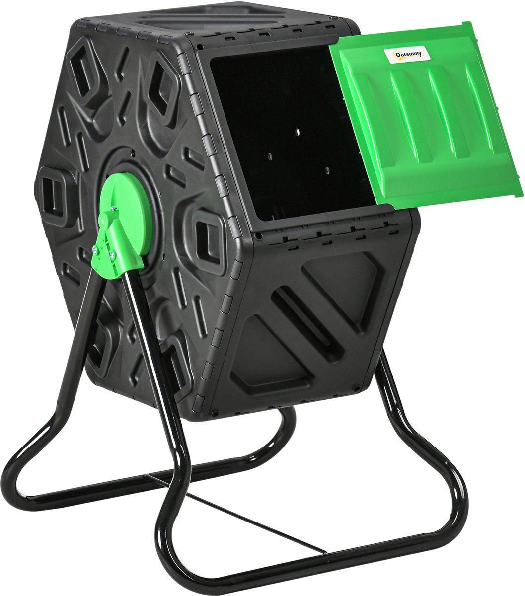 Uiencomposteerbak – 360° draaibaar – van polypropyleen – 65 liter – 24 gaten – 60 x 49 x 77 cm – zwart