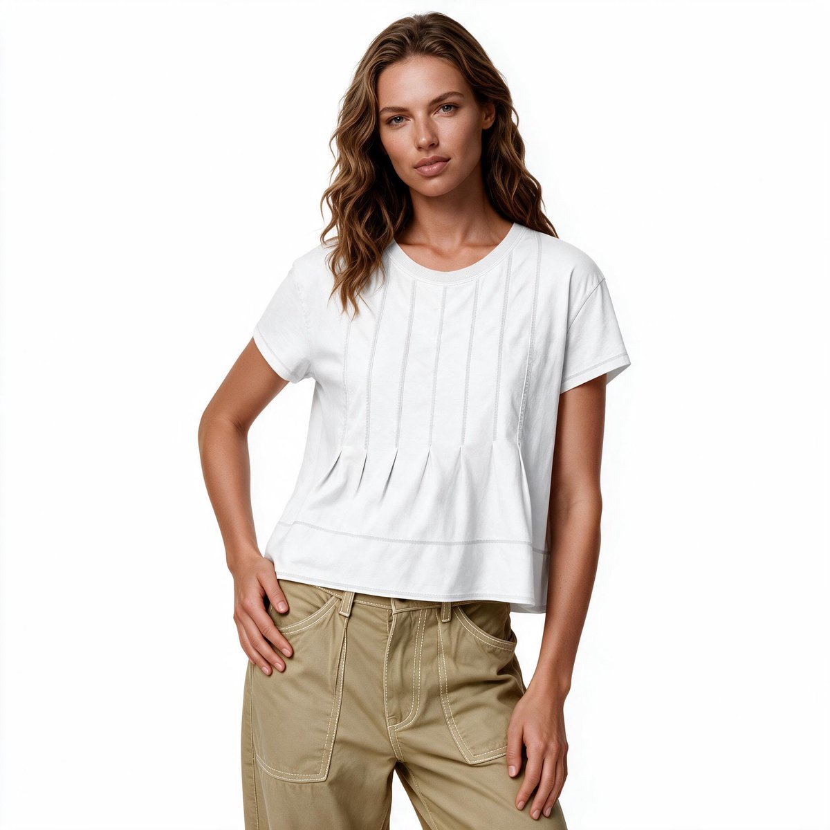 Imily Bela Dames T-shirt met Korte Mouwen en Plooien