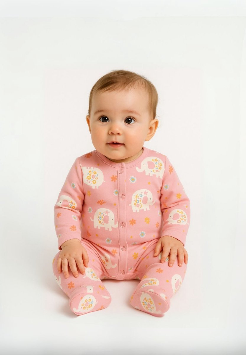 Minoti baby pyjama onesie meisjes 2-pack olifantenprint - met voetjes