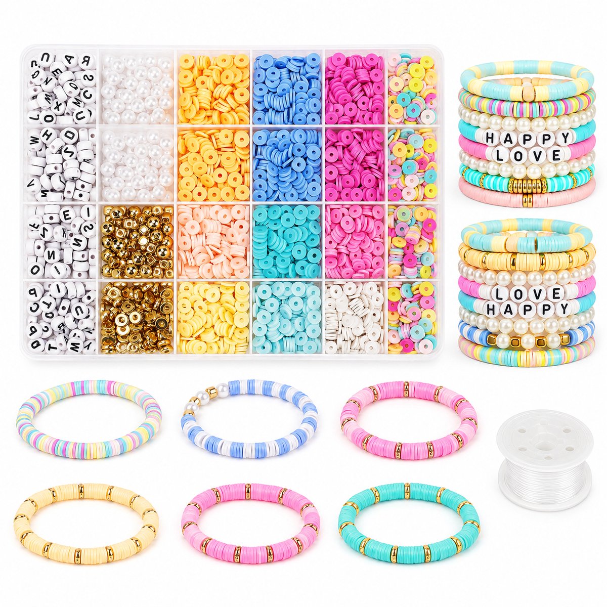 YYchan Gekleurde kralen voor armbanden - 2 mm kralenset - DIY kettingen & Telefoonhangertjes - Sieraden maken set met letterkralen en parels - Ideaal cadeau voor Kerstmis, Verjaardag & Feestjes