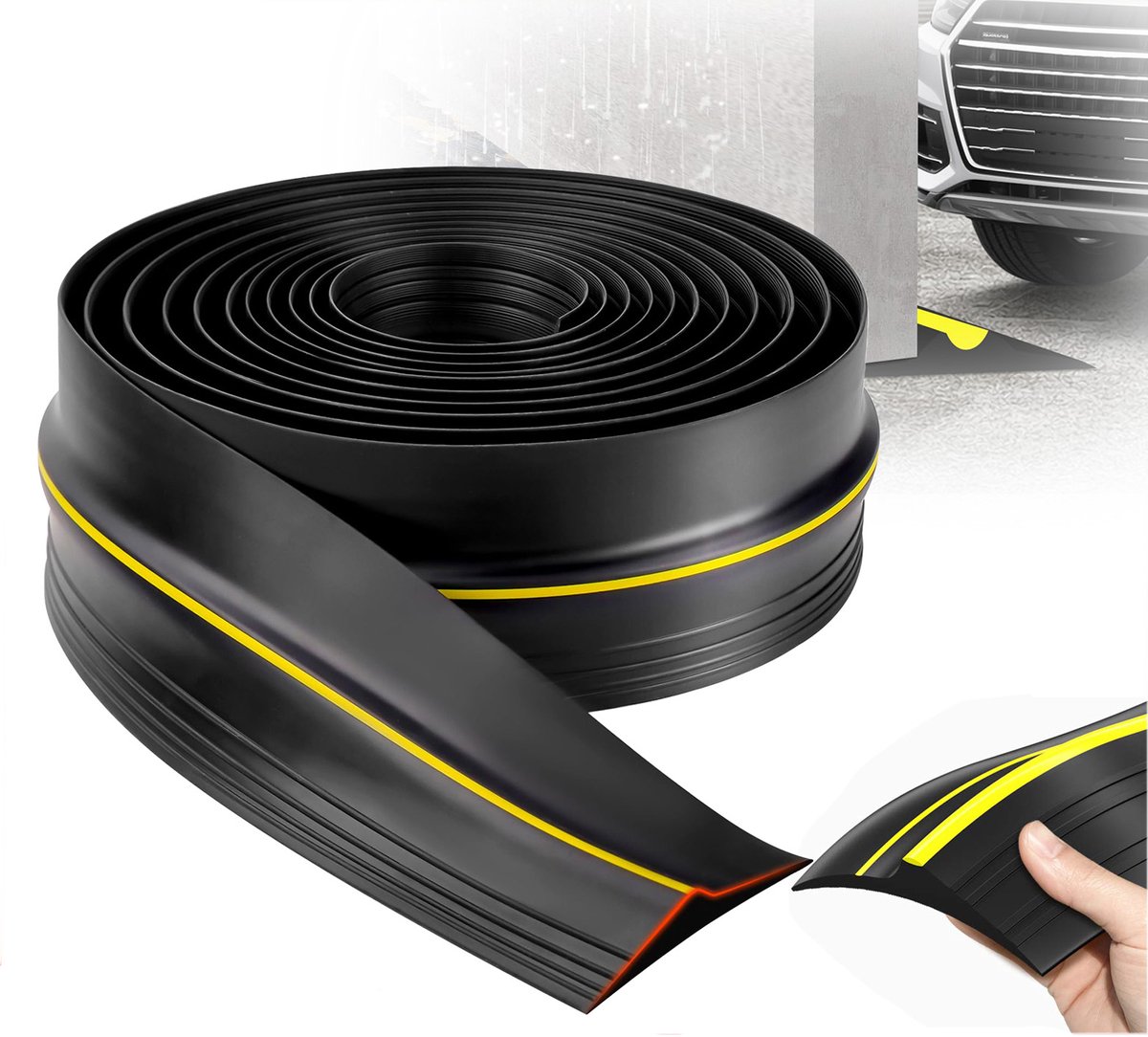 Garagedrempelstrips – 3 meter – Rubberen afdichtingen – Waterdicht – Vloerafdichtingen – Kabelbeschermers – Duurzaam – Gemakkelijk op maat te snijden – Geschikt voor garagedeuren en onderkanten van deuren – Zwart