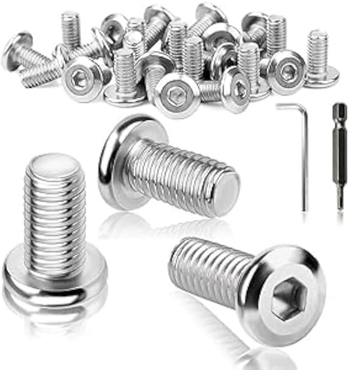 25 stuks M5 schroeven platte kopschroeven M5 x 12 mm roestvrij staal lenskopschroeven binnenzeskant volledige schroefdraad met moersleutel schroevendraaier bit machineschroeven voor montage