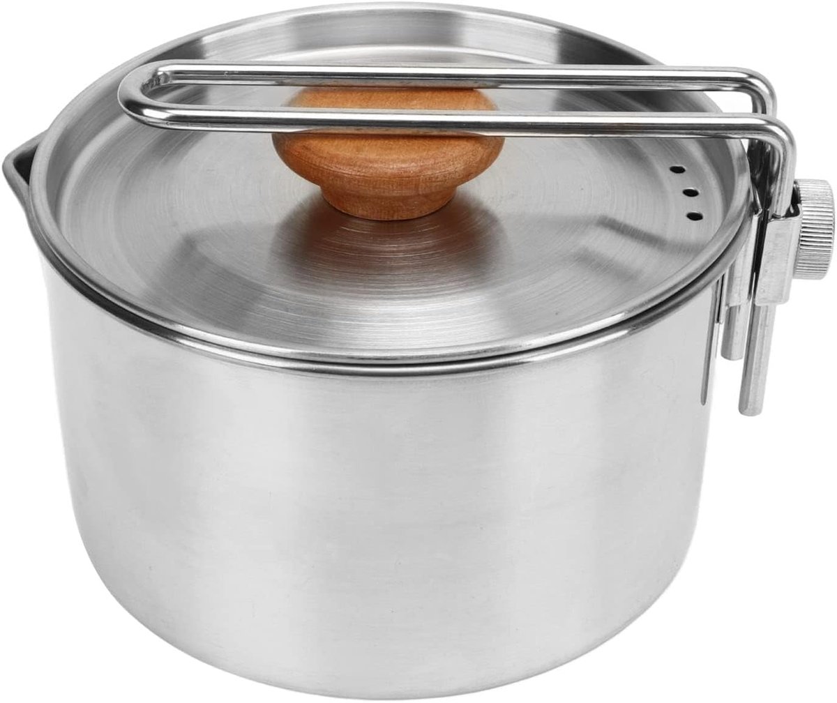 Pot, 1L Kachel Kookgerei 304 Roestvrij Staal Cook Pot Draagbare Camping Waterkoker met Opvouwbare Handvat voor Picknick Wandelen Backpacken