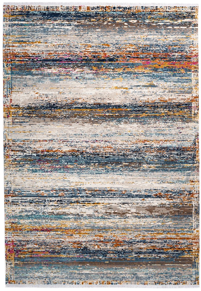 Padiro laagpolig vloerkleed 120 x 170 cm - meerkleurig - abstract vintage - met franjes - geschikt voor vloerverwarming