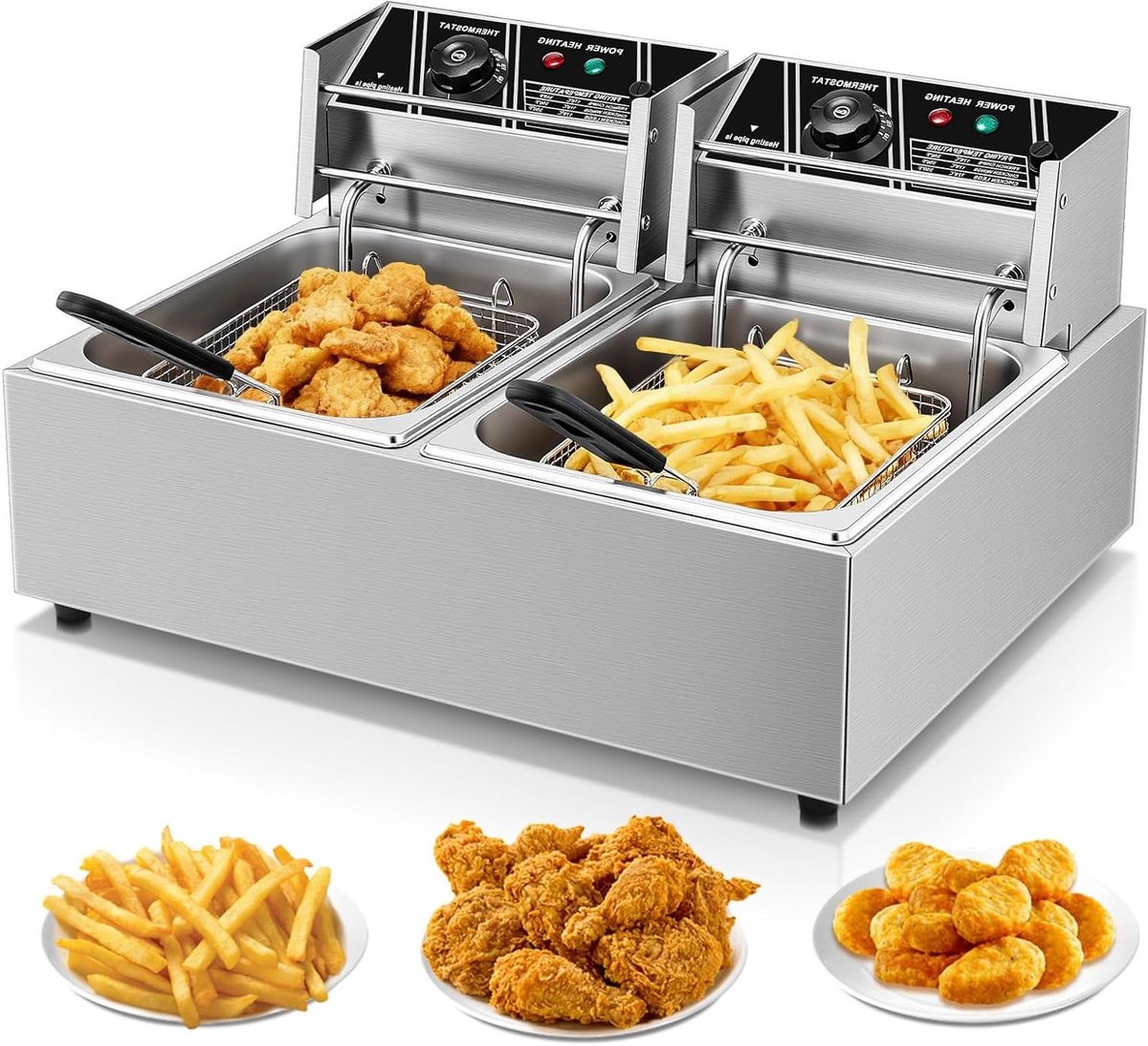 Elektrische Friteuse - Dubbele Vetpan - Professioneel Frituren - Grote Capaciteit - 216 Liter - Zilver