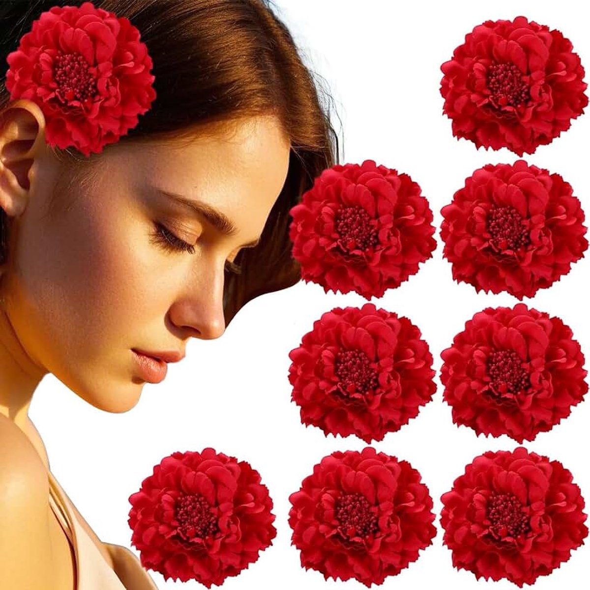 Haarspelden voor meisjes, Hawaïaanse bloemenhaarspelden met design voor vrouwen (rood)