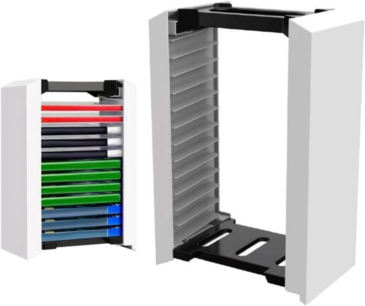 Verticale stand voor PS5-accessoires, game-organizer en opslagtoren met gameschijfhouder - zwart