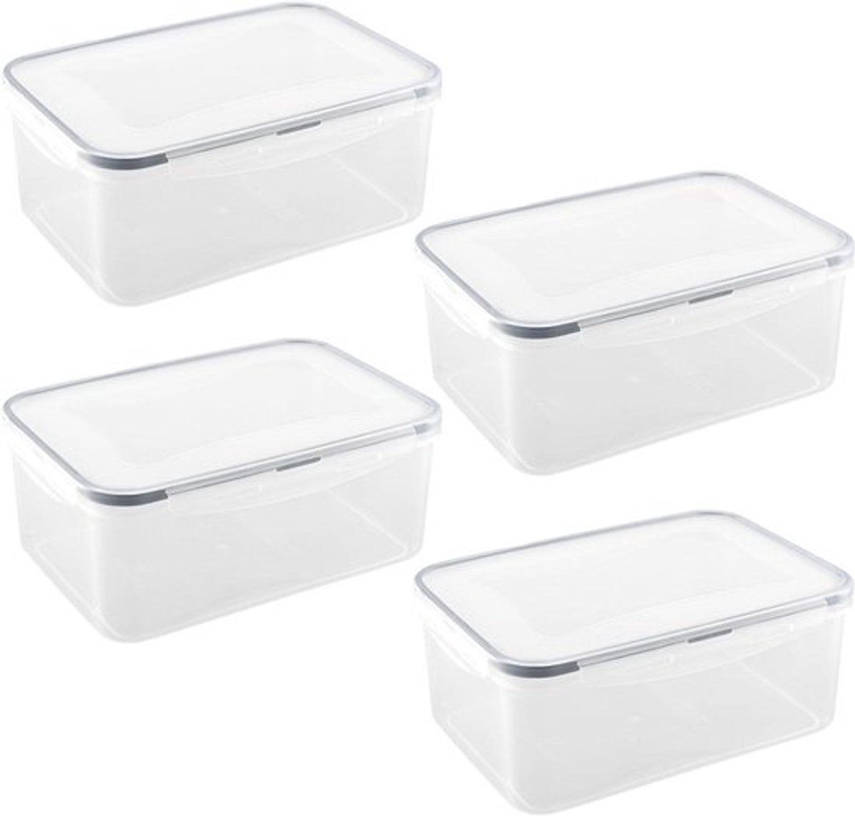 Voedselopslagcontainers Set: 4 Stuks met Luchtdichte Deksel - Grote Plastic Opbergdozen - Stapelbare Pasta Spaghettibussen