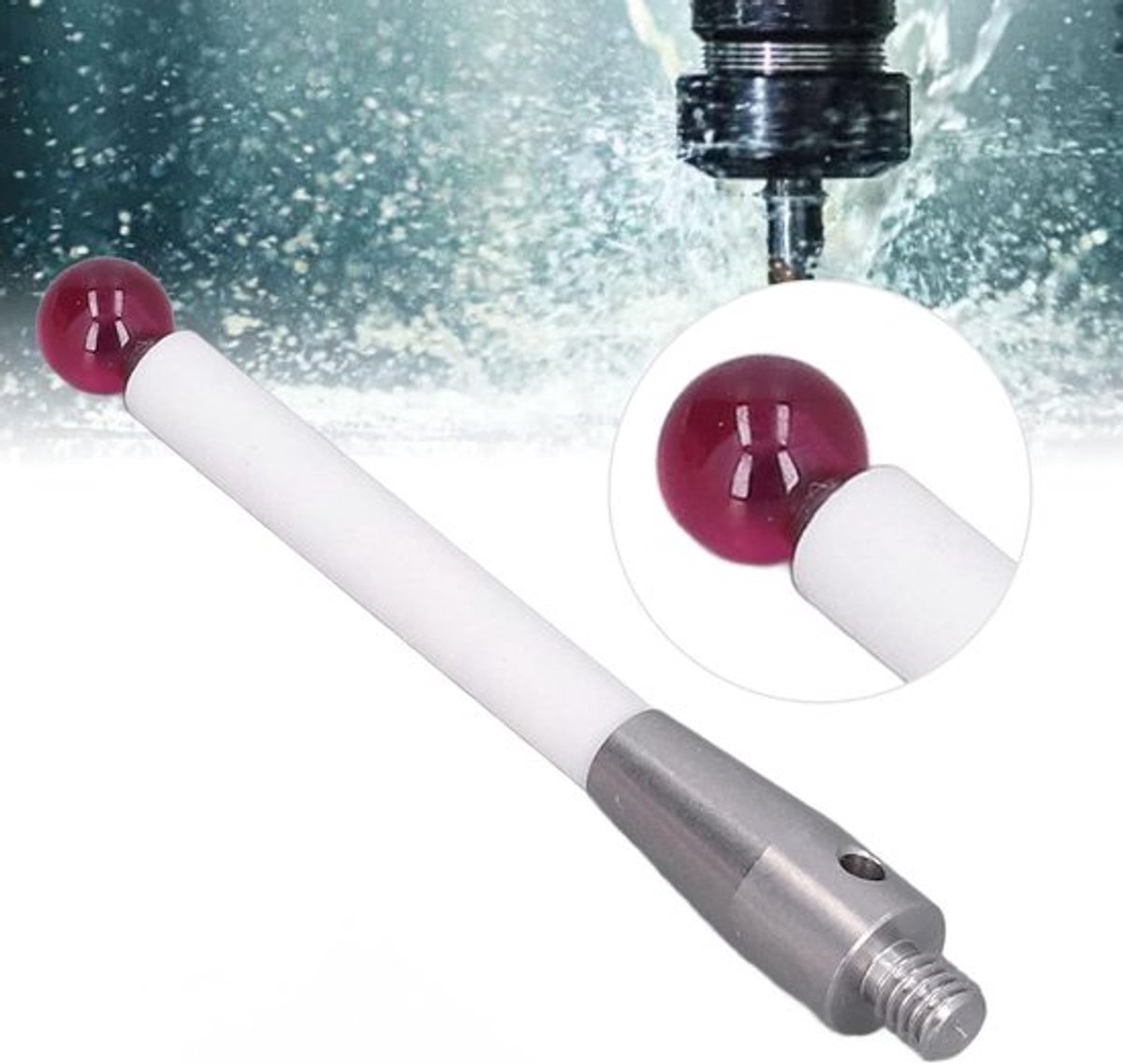 CMM Push Probe Tool van RVS en keramiek 6 mm - Precisie meetinstrument voor CNC-toepassingen, inclusief draad