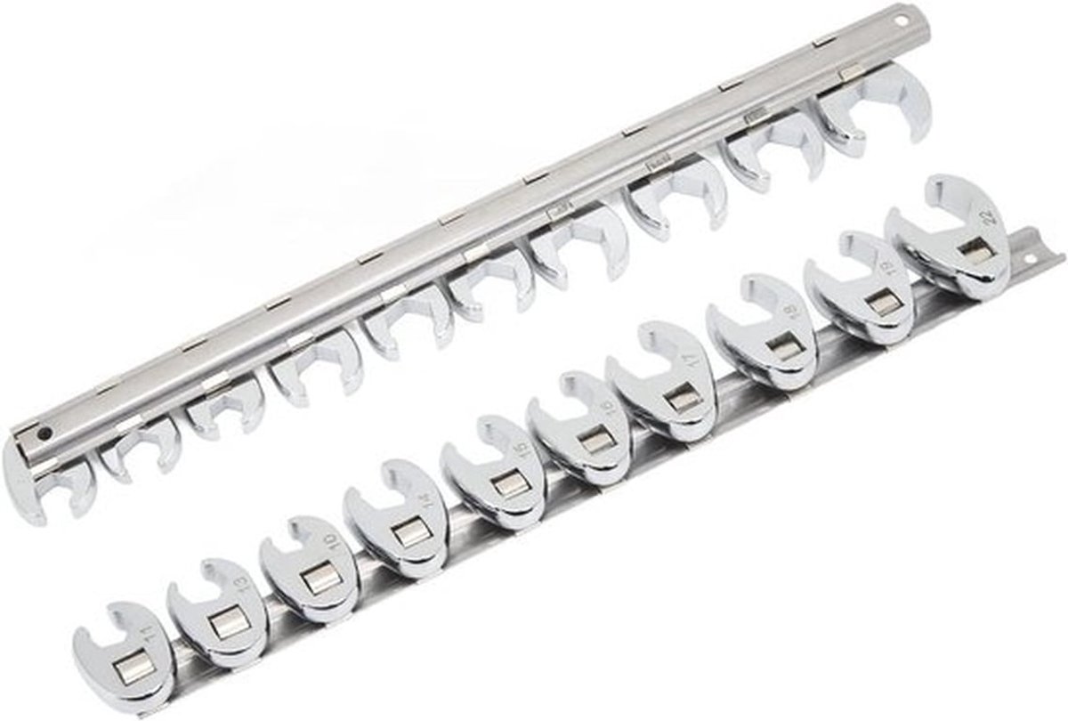 Moersleutelset met 10 mm tot 22 mm metrische combinatiesleutel voor vierkante kop ratel, verlengstang - Vierkante kopopening